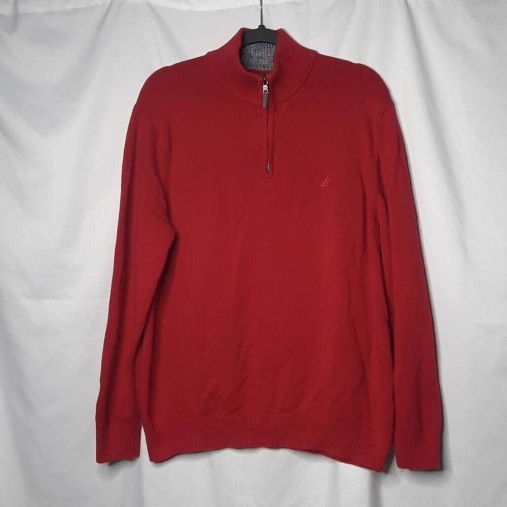 Nautica Men's Pullover 1/4 Zip Sweater Red Large
